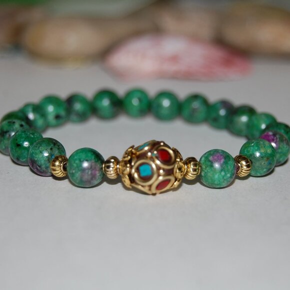 Ruby Zoisite Bracelet,8mm Zoisite Beads,Indian Charm Bracelet - Picture 2 of 3